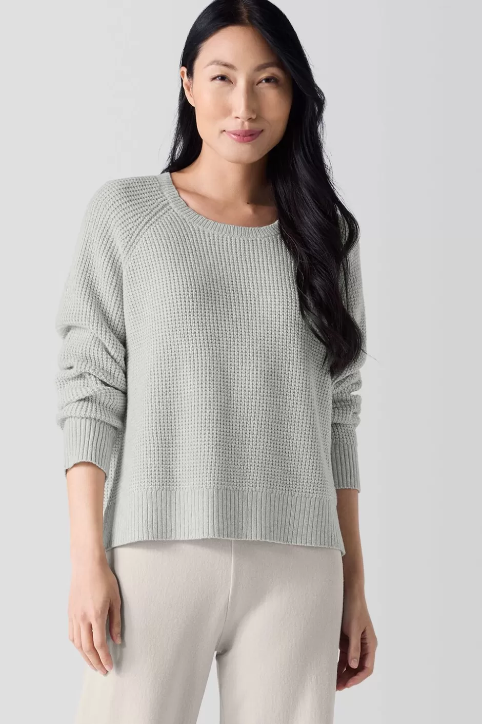 Cotton And Recycled Cashmere Thermal Crew Neck Top-EILEEN FISHER New