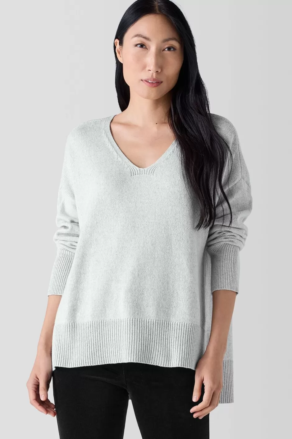 Cotton And Recycled Cashmere V-Neck Top-EILEEN FISHER Clearance