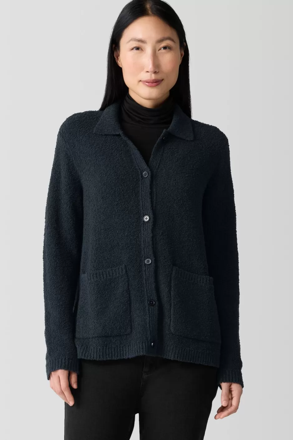 Cotton Fluff Classic Collar Cardigan-EILEEN FISHER Store