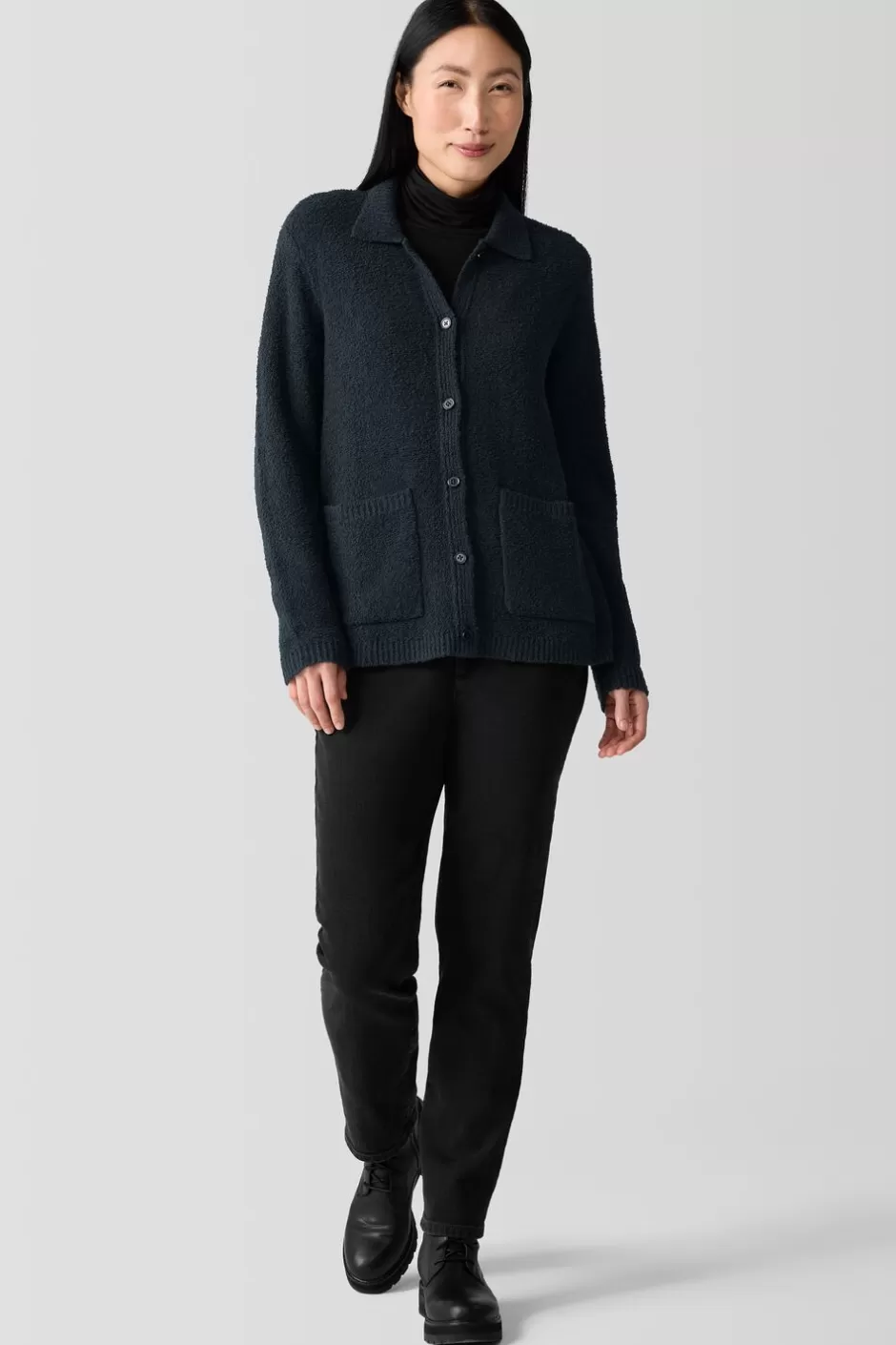 Cotton Fluff Classic Collar Cardigan-EILEEN FISHER Store