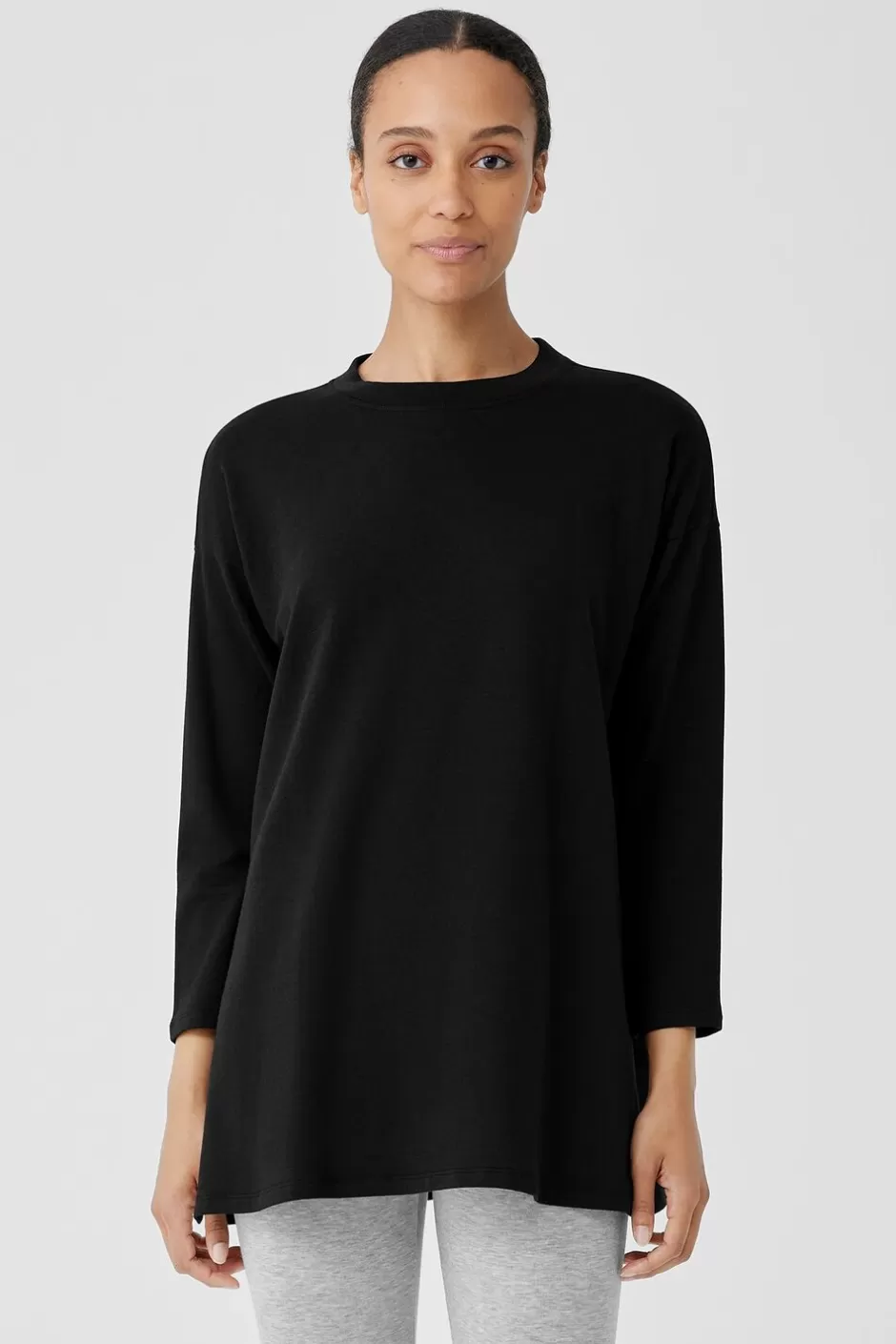 Cozy Brushed Terry Hug Crew Neck Long Top-EILEEN FISHER Outlet