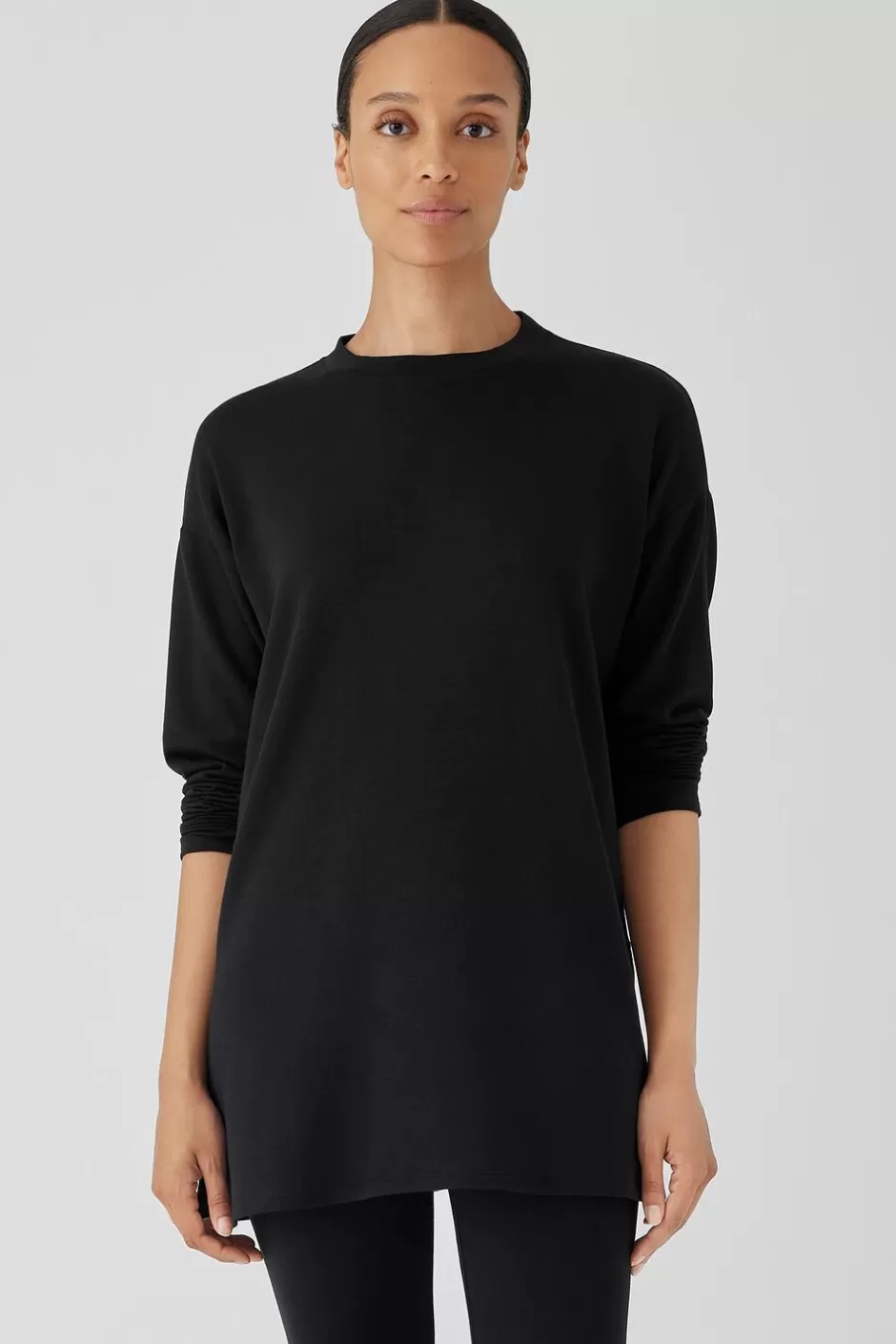 Cozy Brushed Terry Hug Crew Neck Long Top-EILEEN FISHER Hot