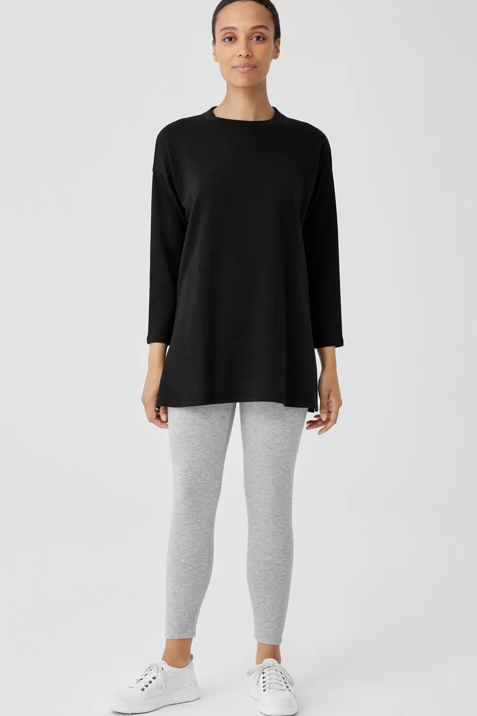 Cozy Brushed Terry Hug Crew Neck Long Top-EILEEN FISHER Outlet