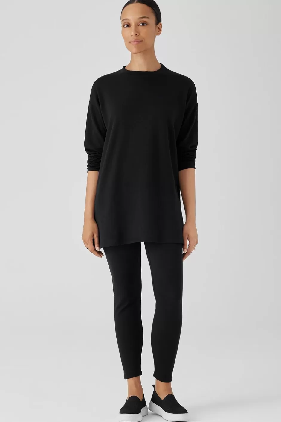 Cozy Brushed Terry Hug Crew Neck Long Top-EILEEN FISHER Hot