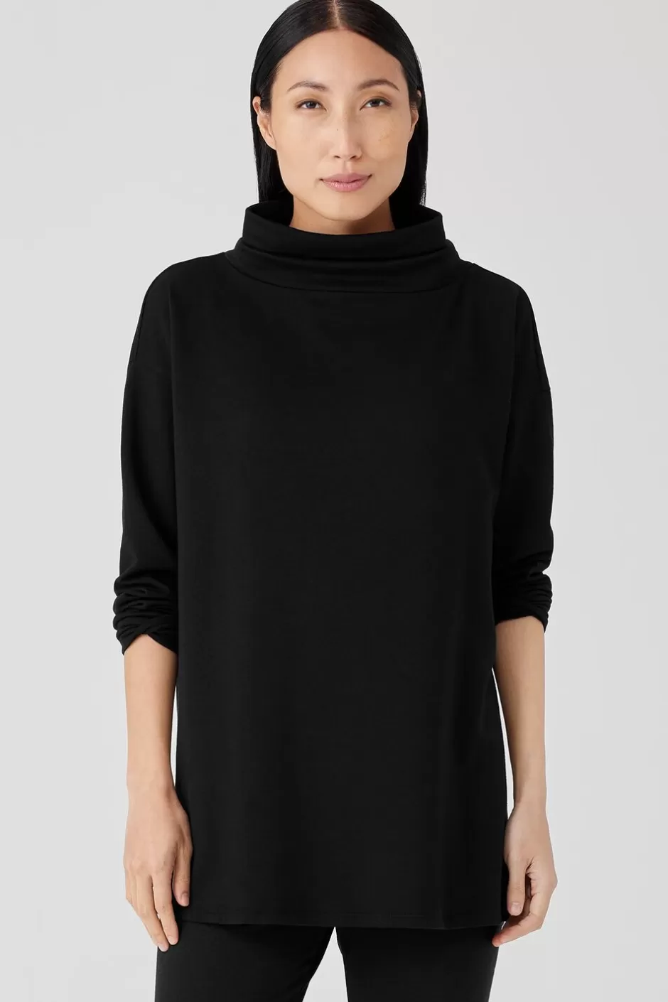 Cozy Brushed Terry Hug Funnel Neck Long Top-EILEEN FISHER Best Sale