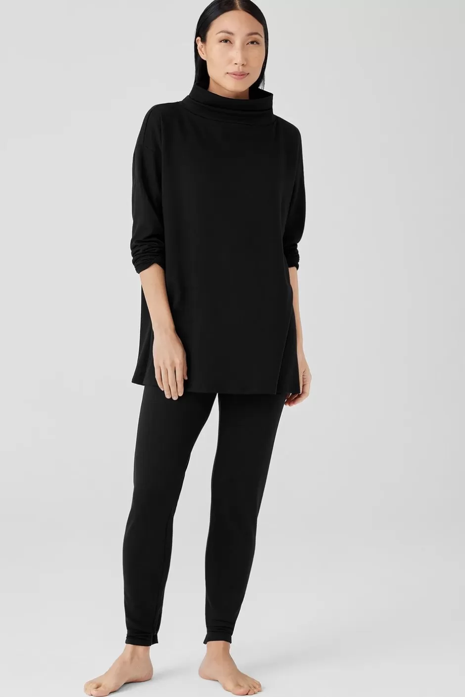 Cozy Brushed Terry Hug Funnel Neck Long Top-EILEEN FISHER Best Sale