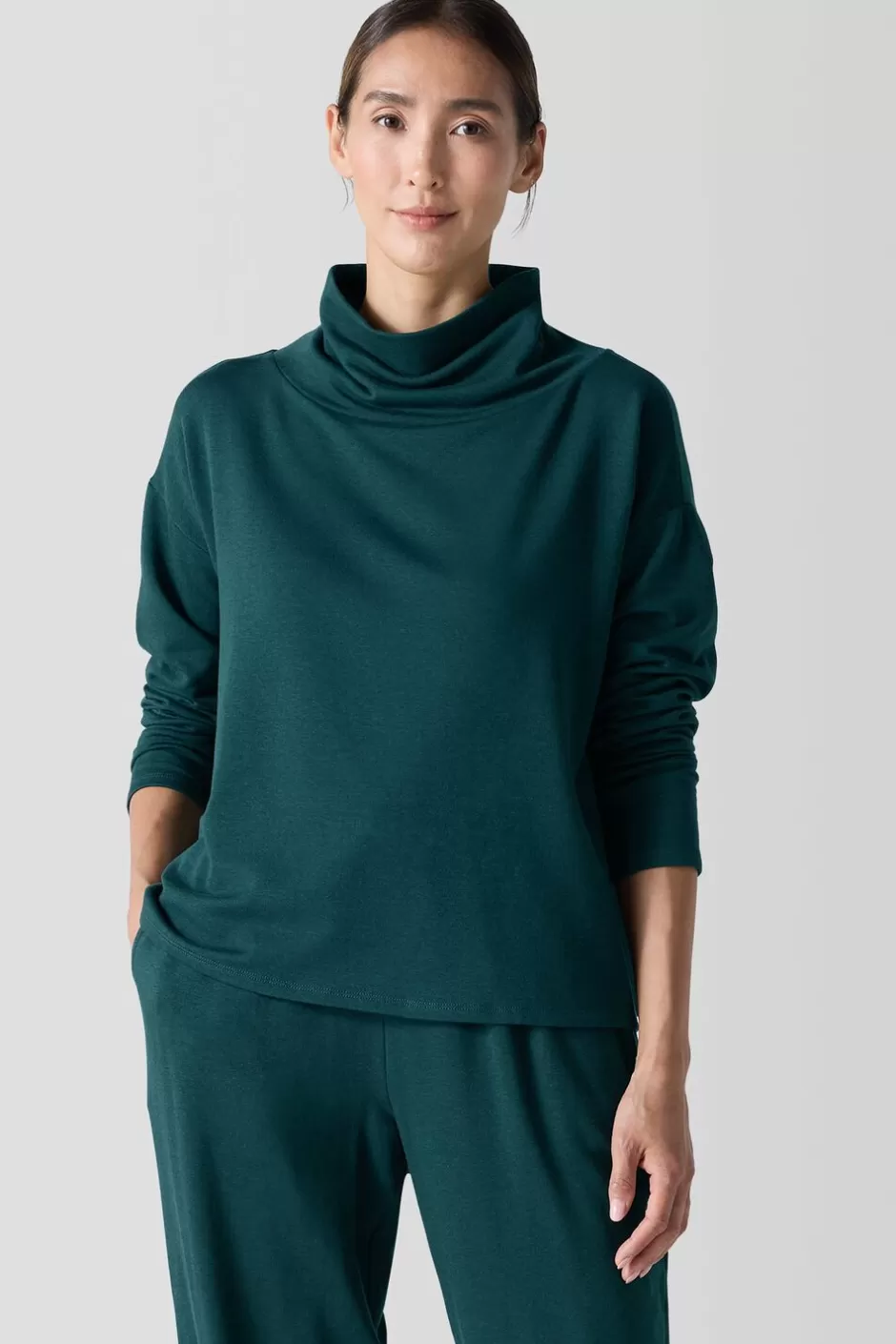 Cozy Brushed Terry Hug Funnel Neck Top-EILEEN FISHER Cheap