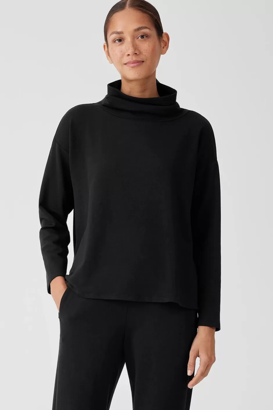 Cozy Brushed Terry Hug Funnel Neck Top-EILEEN FISHER Sale