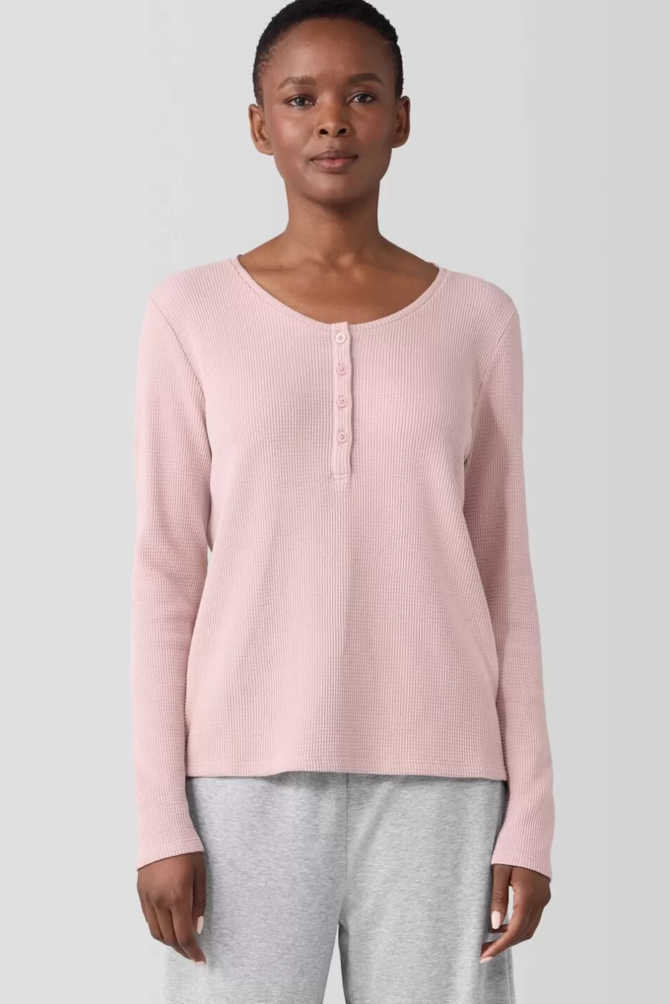 Cozy Organic Cotton Waffle Henley Sleep Top-EILEEN FISHER Sale