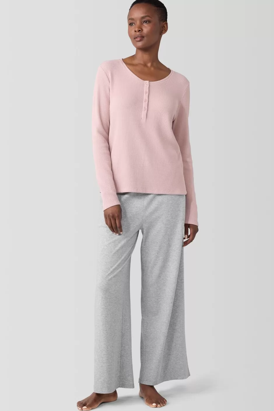 Cozy Organic Cotton Waffle Henley Sleep Top-EILEEN FISHER Sale