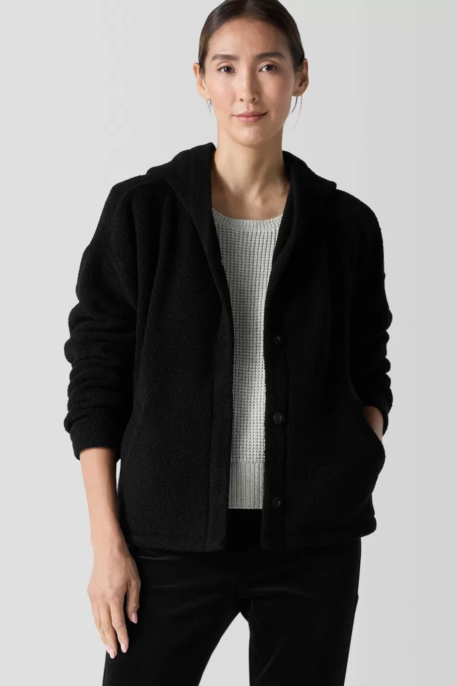 Cozy Recycled Wool Boucle Hooded Jacket-EILEEN FISHER Best