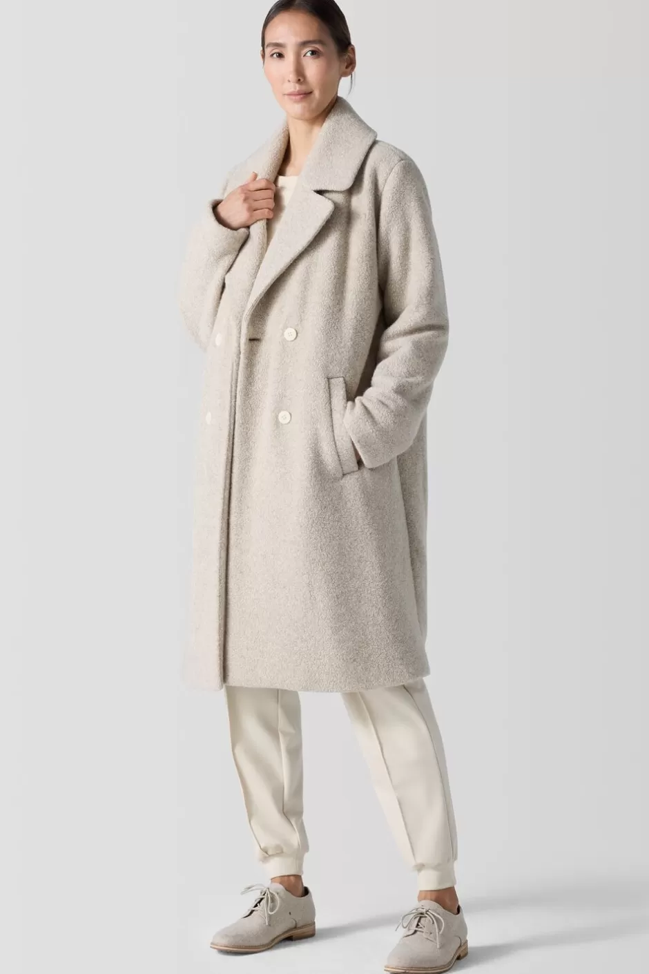 Cozy Recycled Wool Boucle Notch Collar Coat-EILEEN FISHER New