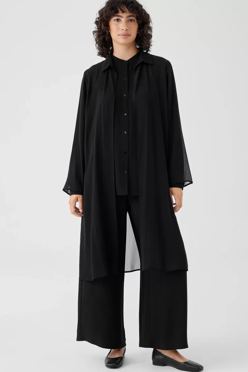 Crinkled Sheer Silk Classic Collar Jacket-EILEEN FISHER Cheap