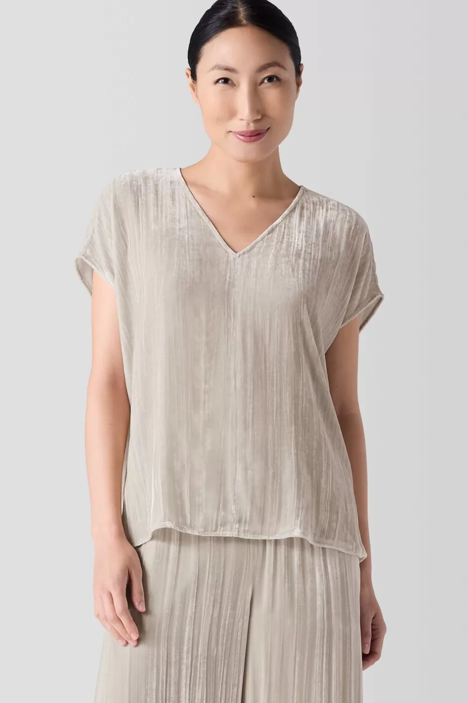 Crushed Velvet V-Neck Square Top-EILEEN FISHER New