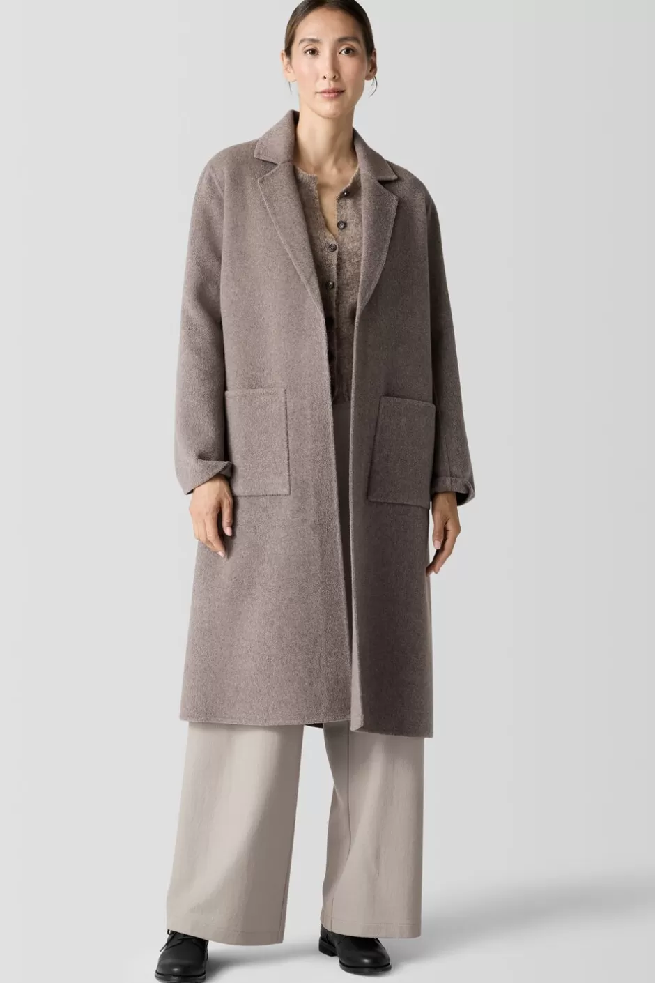 Doubleface Wool Cloud Notch Collar Coat-EILEEN FISHER Discount