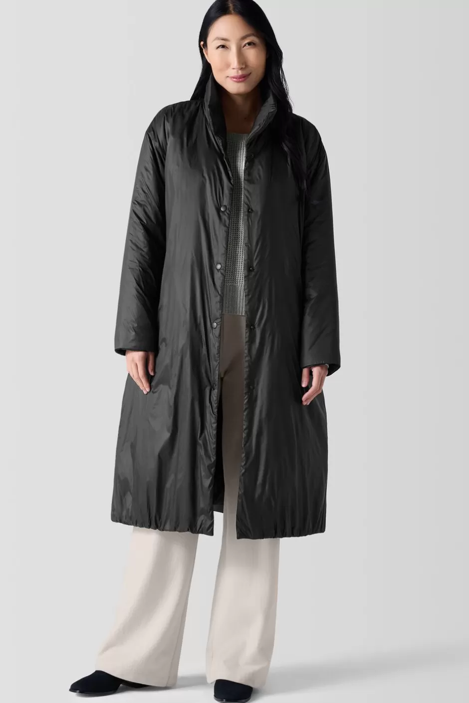 Eggshell Recycled Nylon Long Coat-EILEEN FISHER Shop