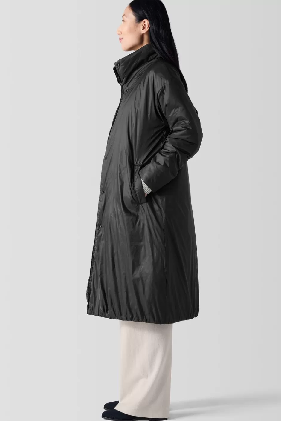 Eggshell Recycled Nylon Long Coat-EILEEN FISHER Shop