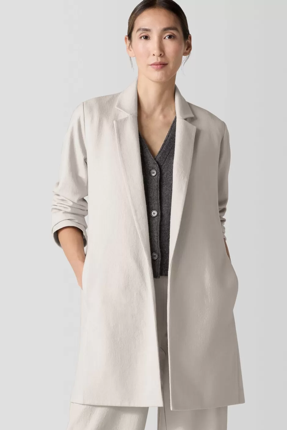 Felted Wool Jersey Long Blazer In Regenerative Wool-EILEEN FISHER Fashion