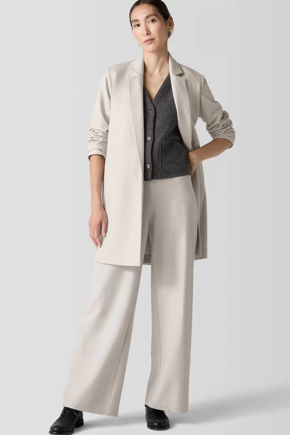 Felted Wool Jersey Long Blazer In Regenerative Wool-EILEEN FISHER Fashion