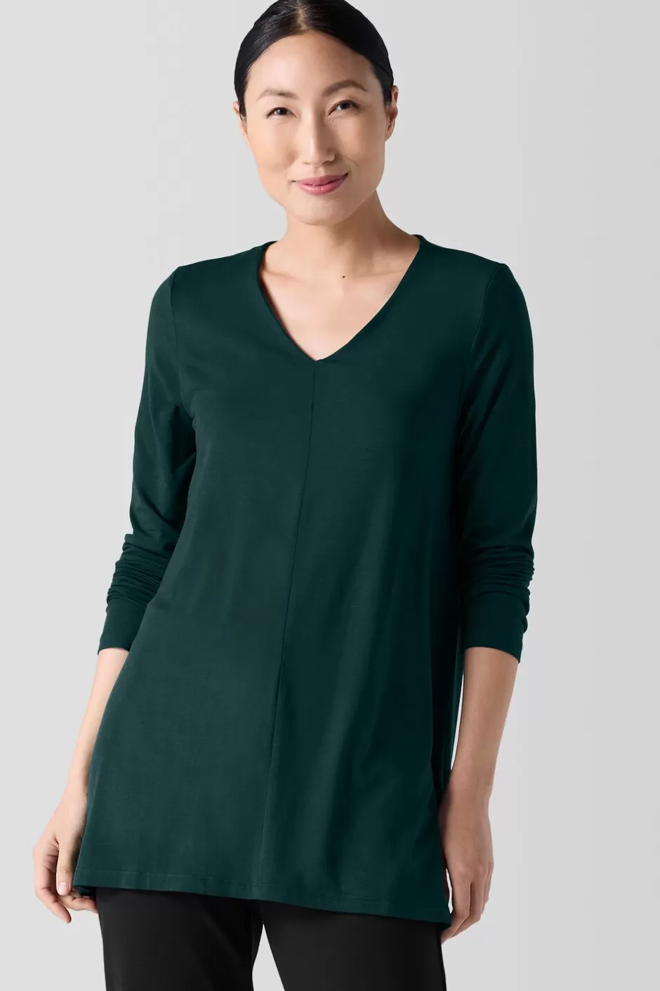 Fine Jersey V-Neck Long Top-EILEEN FISHER Store