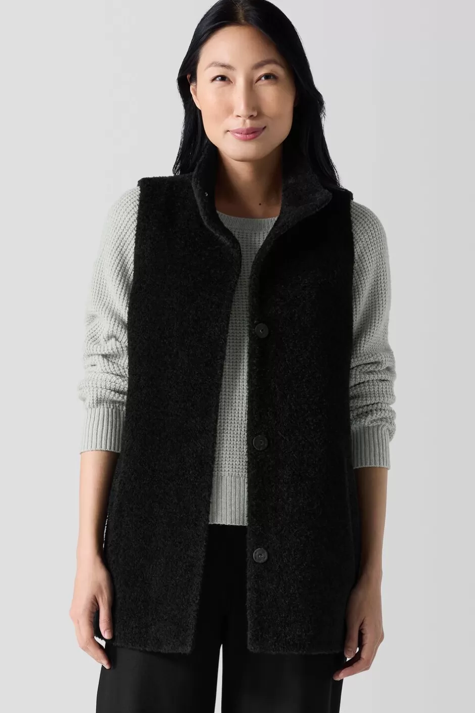 Fine Wool Alpaca Stand Collar Vest-EILEEN FISHER Outlet