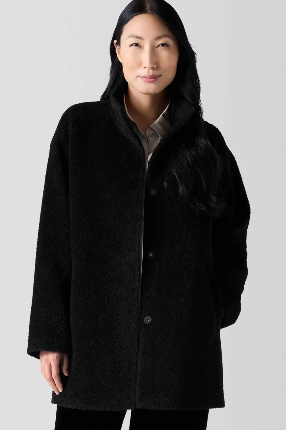 Fine Wool AlpacaStand Collar Coat-EILEEN FISHER Shop