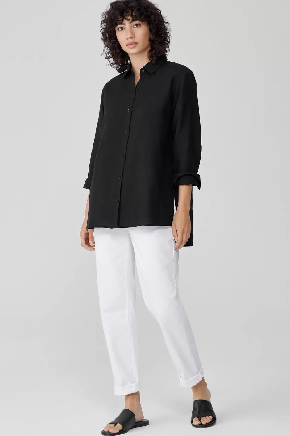 Handkerchief Linen Classic Collar Shirt-EILEEN FISHER New