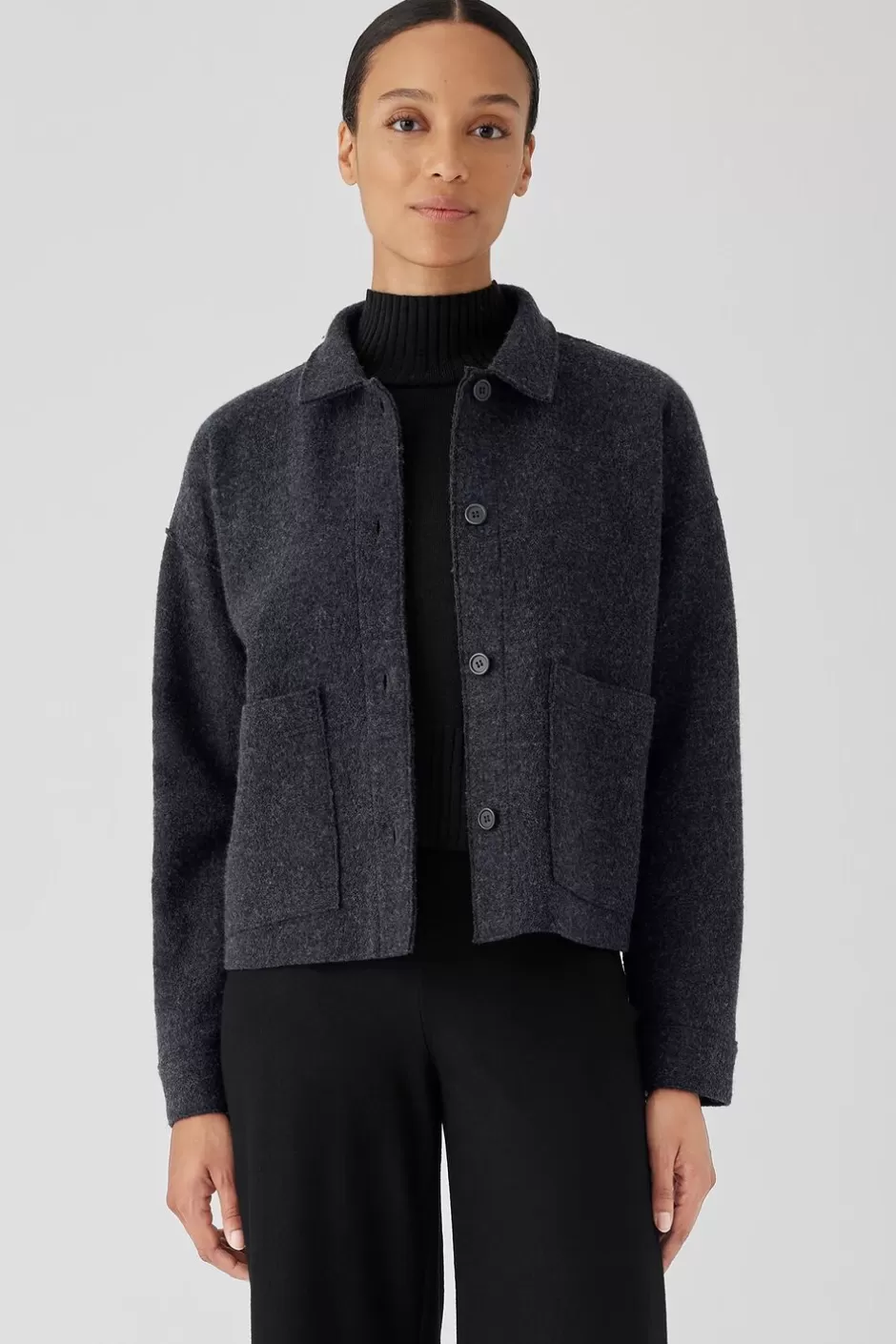 Lightweight Boiled Wool Classic Collar Jacket In Regenerative Wool-EILEEN FISHER Best