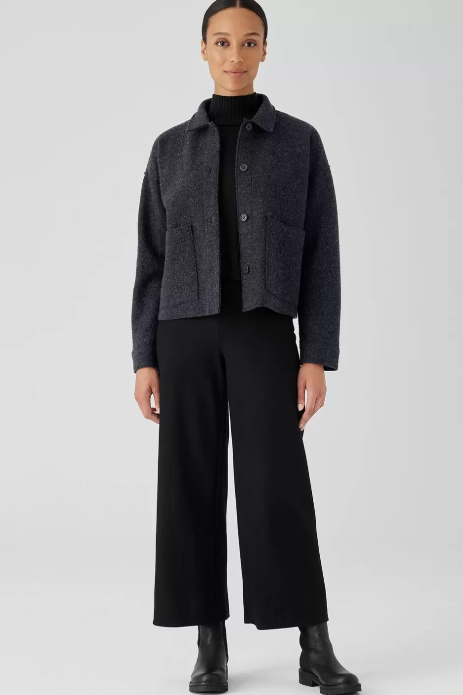 Lightweight Boiled Wool Classic Collar Jacket In Regenerative Wool-EILEEN FISHER Best