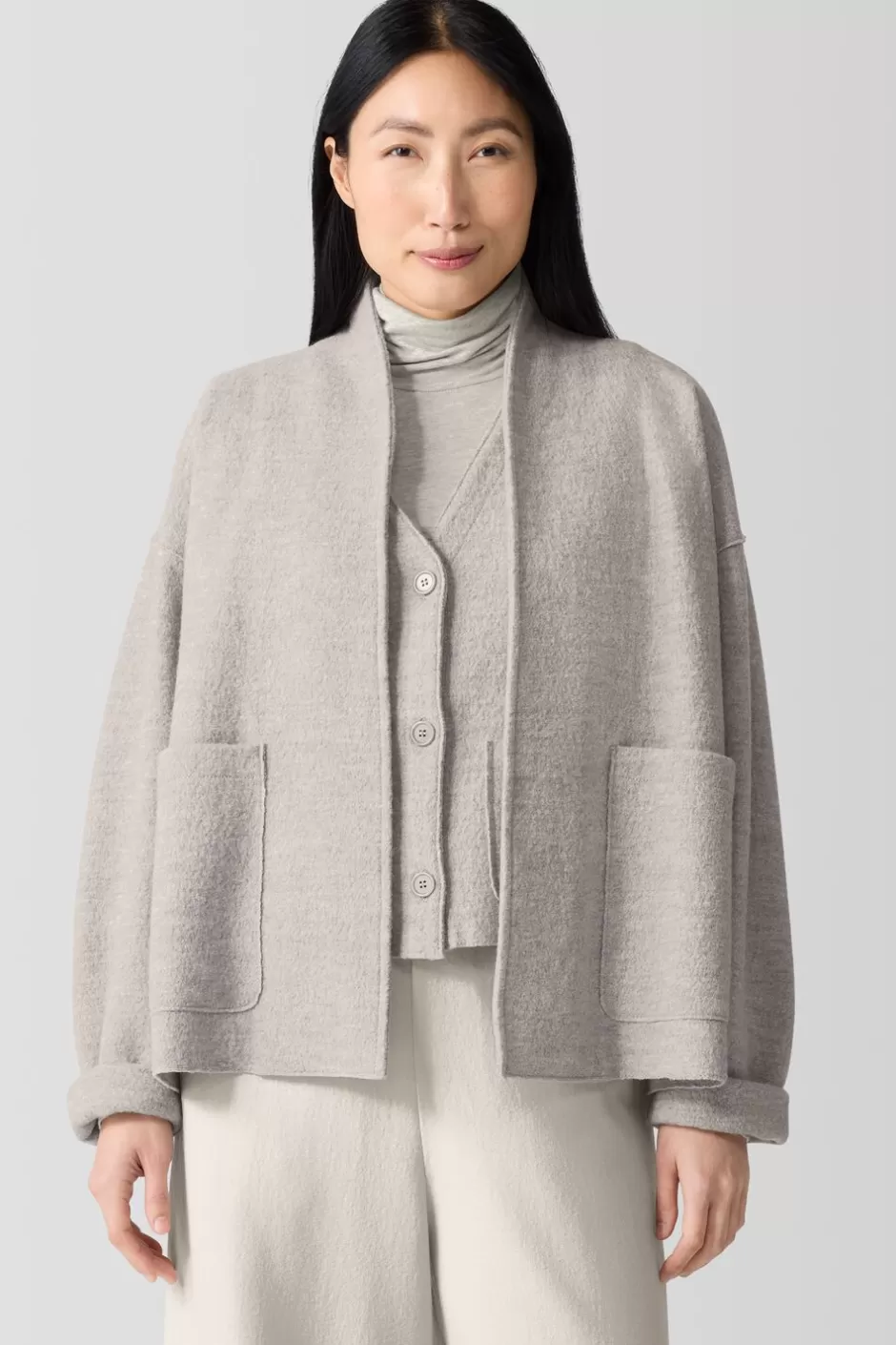 Lightweight Boiled Wool High Collar Jacket In Regenerative Wool-EILEEN FISHER New