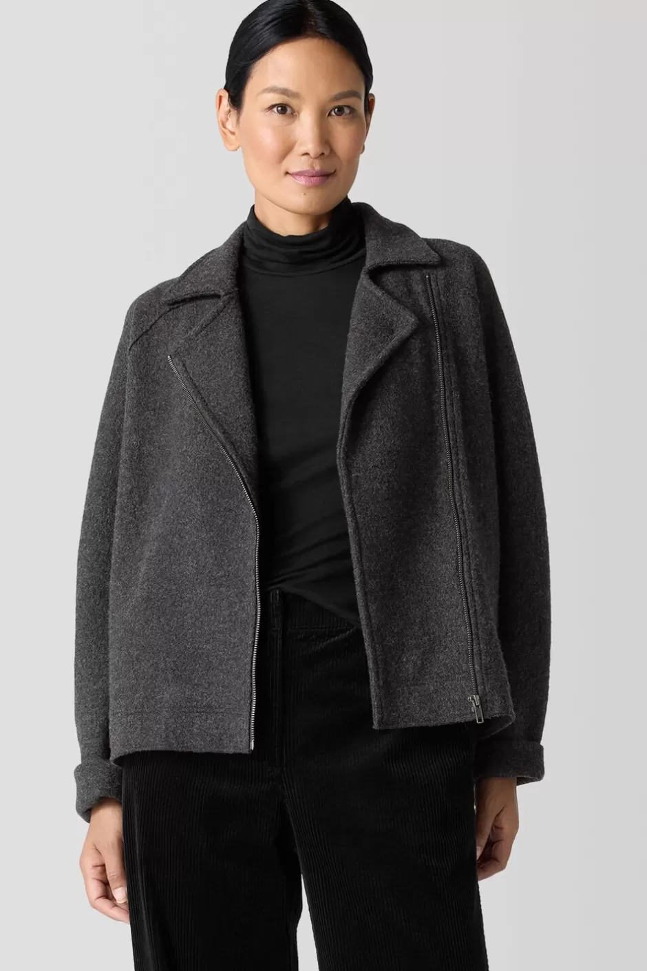 Lightweight Boiled Wool Motorcycle Jacket In Regenerative Wool-EILEEN FISHER Online