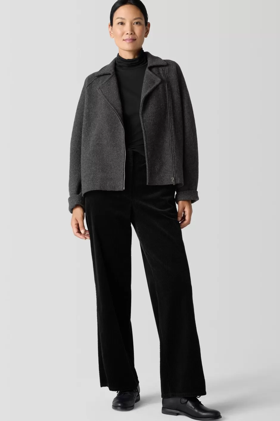 Lightweight Boiled Wool Motorcycle Jacket In Regenerative Wool-EILEEN FISHER Online