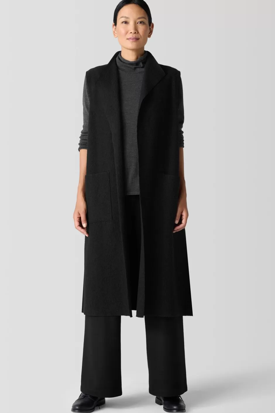 Lightweight Boiled Wool Shawl Collar Vest In Regenerative Wool-EILEEN FISHER Flash Sale