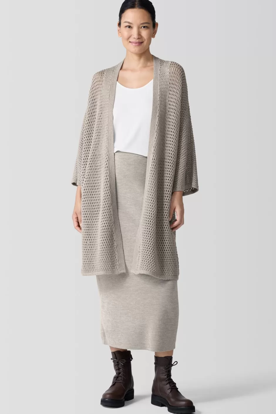 Merino High Collar Cardigan In Regenerative Wool-EILEEN FISHER Discount