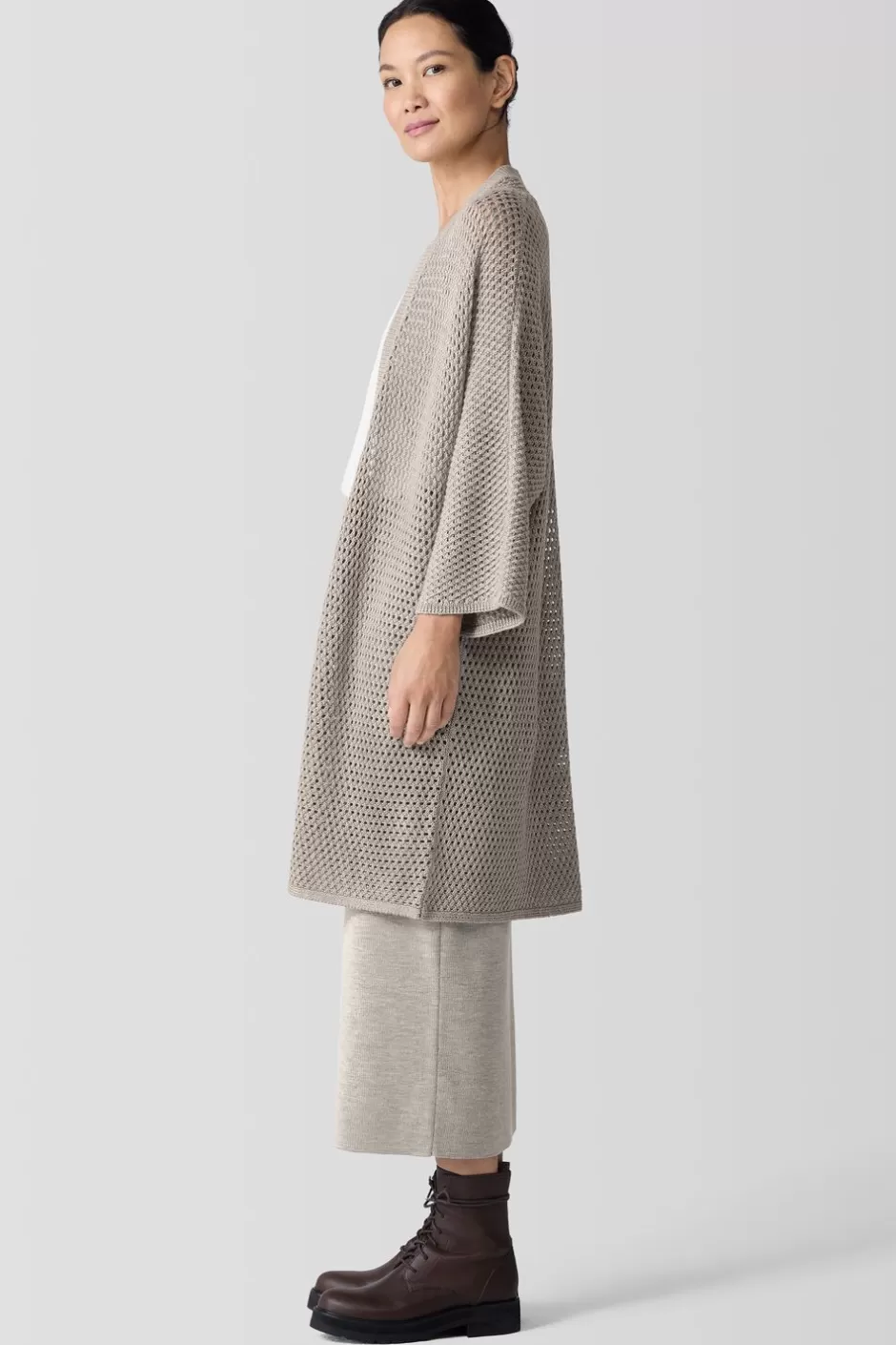 Merino High Collar Cardigan In Regenerative Wool-EILEEN FISHER Discount