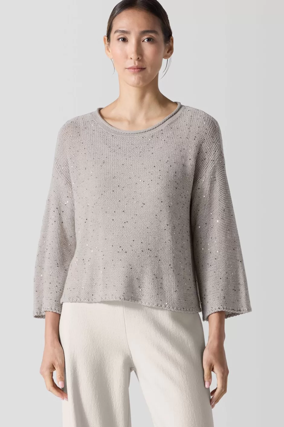 Merino Sequin Jewel Neck Top-EILEEN FISHER Store