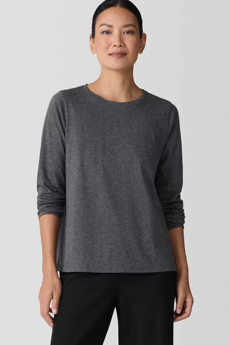 Mélange Fine Organic Cotton JerseyLong-Sleeve Tee-EILEEN FISHER Clearance