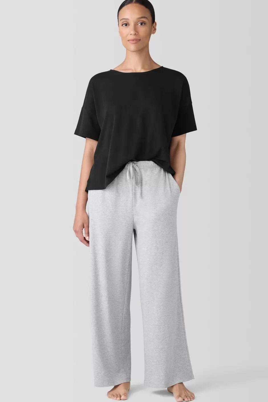 Mélange Organic Cotton Interlock Wide-Leg Sleep Pant-EILEEN FISHER Store