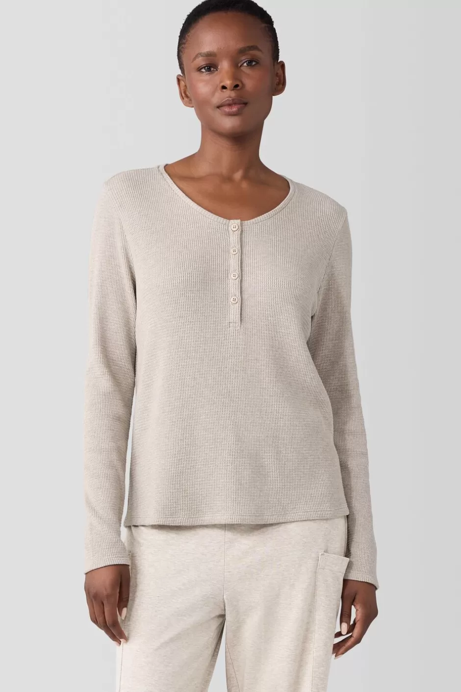 Mélange Organic Cotton Waffle Henley Sleep Top-EILEEN FISHER Store