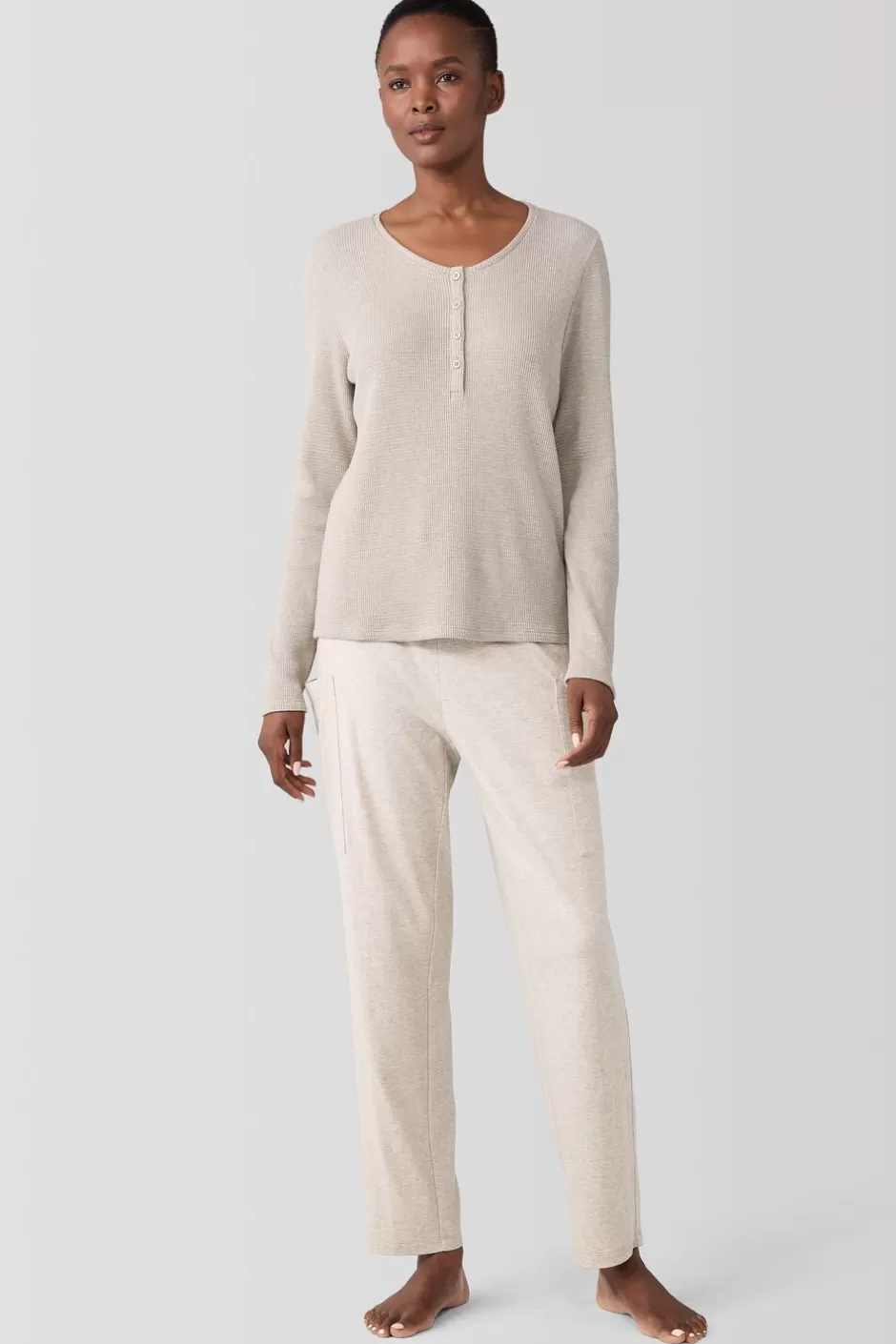 Mélange Organic Cotton Waffle Henley Sleep Top-EILEEN FISHER Store