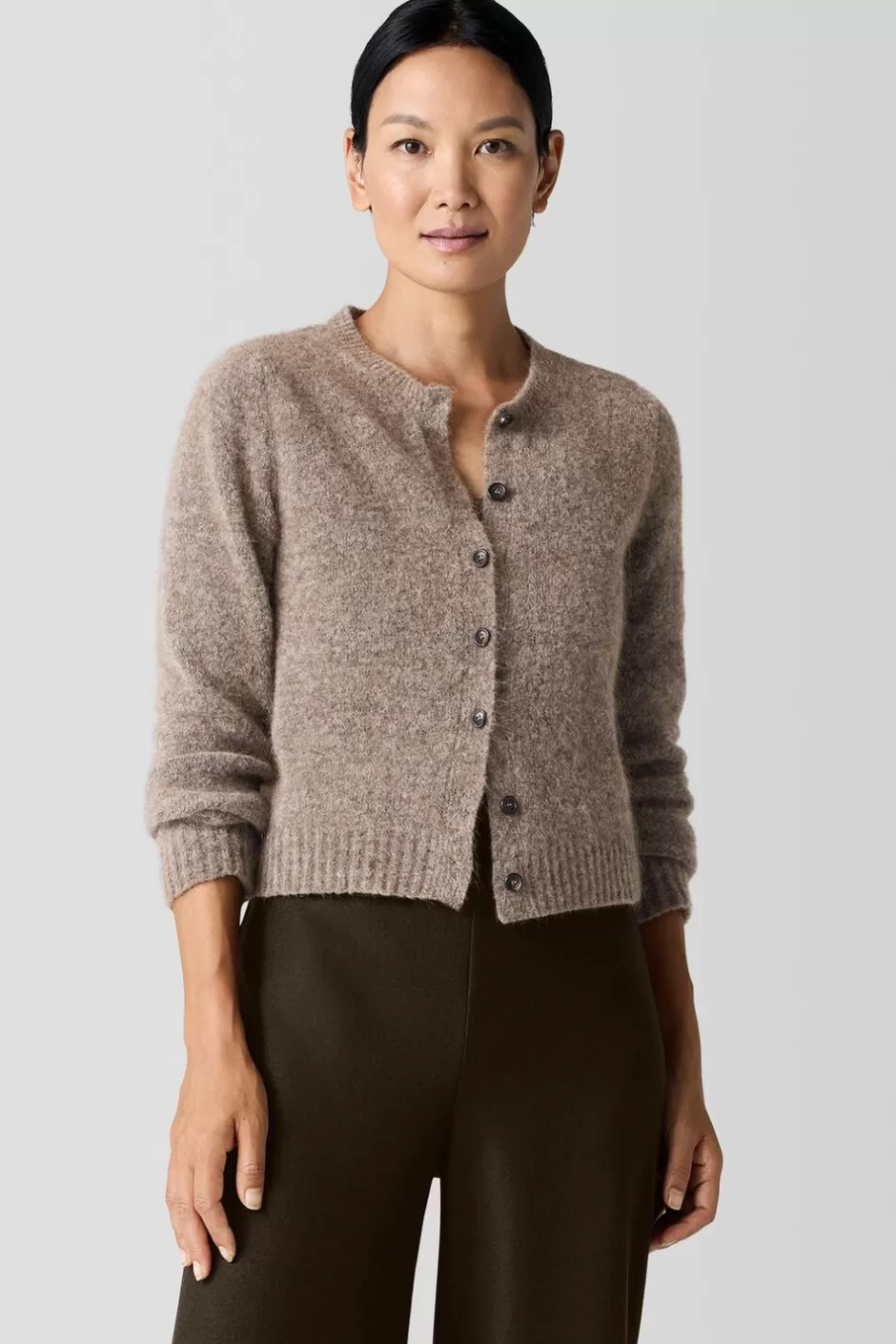 Mohair Plush Mélange Crew Neck Cardigan-EILEEN FISHER Store