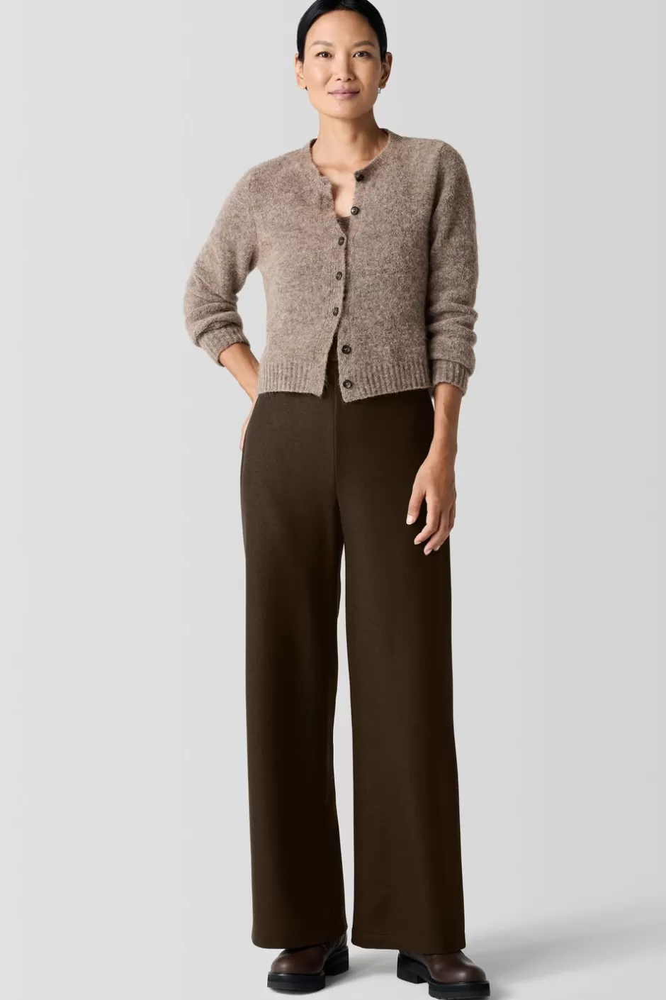 Mohair Plush Mélange Crew Neck Cardigan-EILEEN FISHER Store