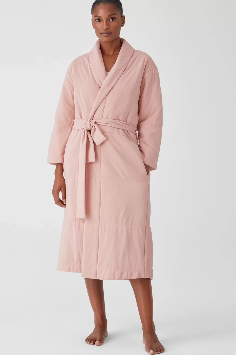 Organic Cotton Cozy Interlock Quilted Robe-EILEEN FISHER Clearance