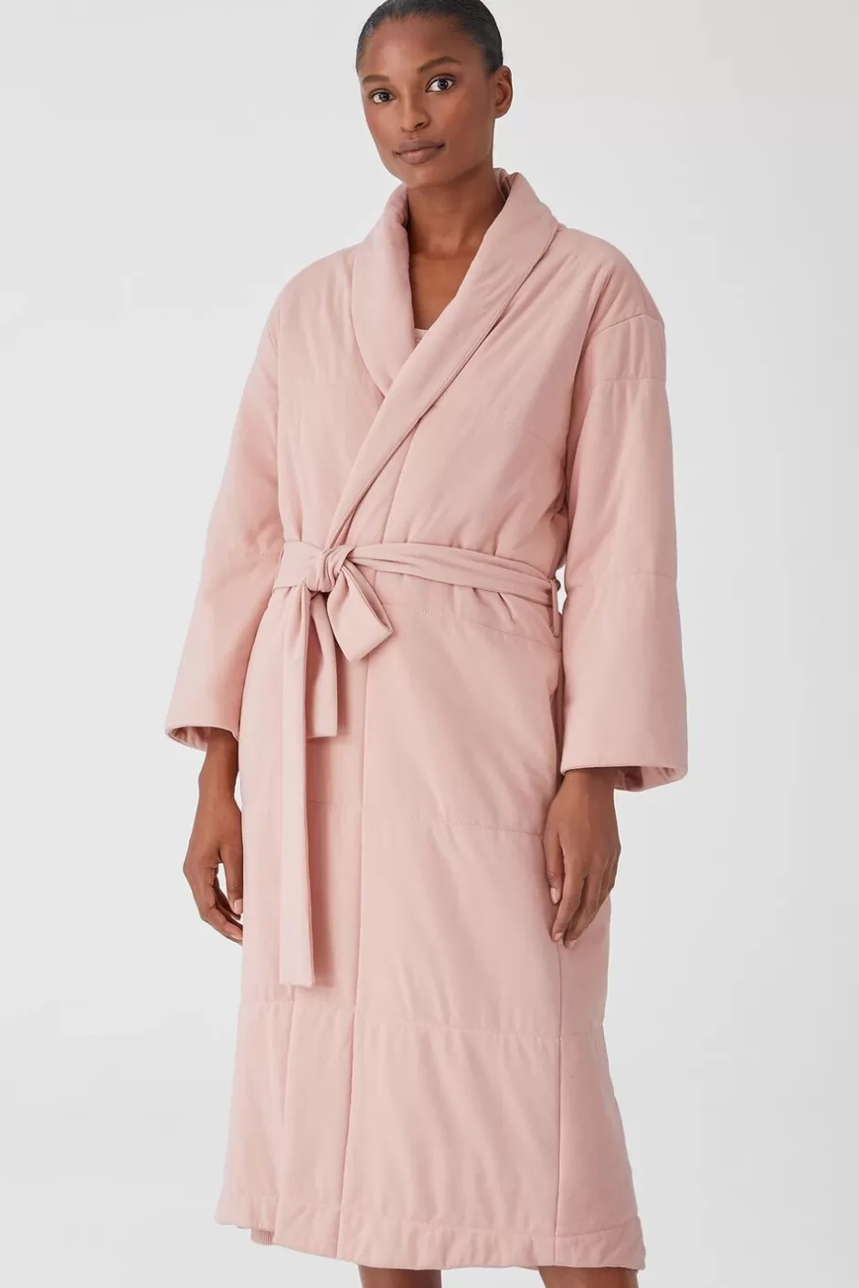 Organic Cotton Cozy Interlock Quilted Robe-EILEEN FISHER Clearance