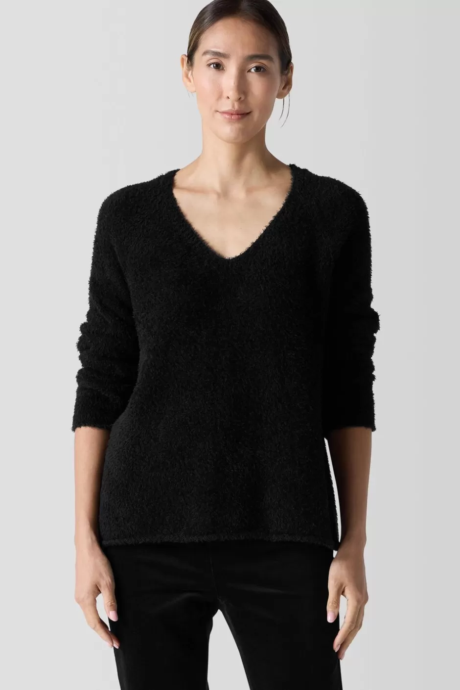 Organic Cotton Eyelash V-Neck Top-EILEEN FISHER Best