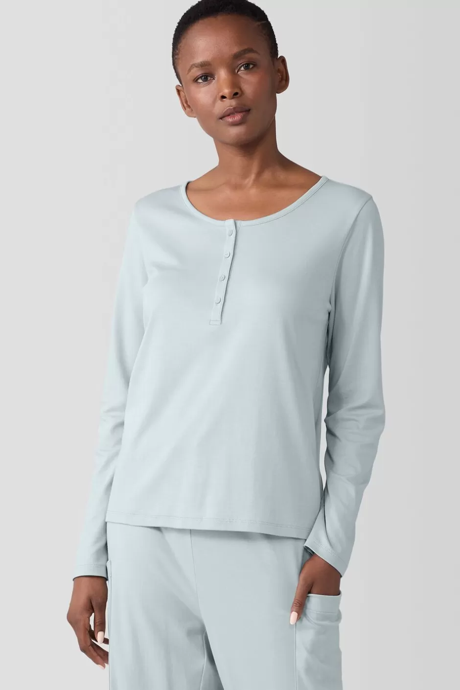 Organic Cotton Interlock Henley Sleep Top-EILEEN FISHER Online