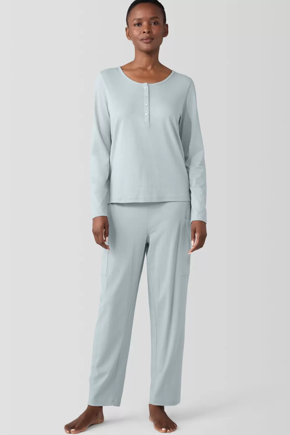 Organic Cotton Interlock Henley Sleep Top-EILEEN FISHER Online