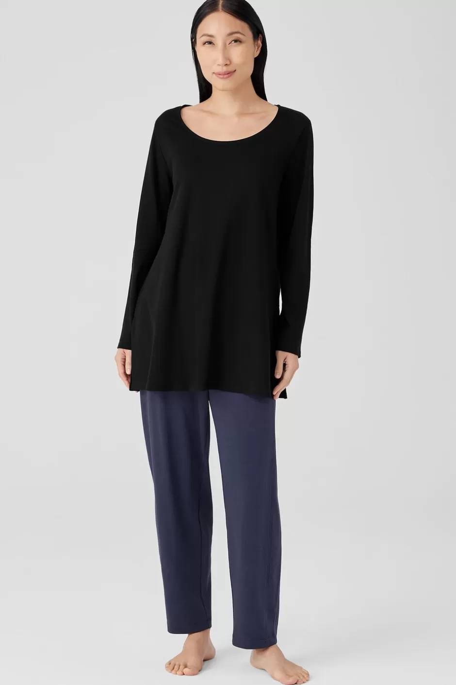 Organic Cotton Interlock Long Sleep Top-EILEEN FISHER Clearance