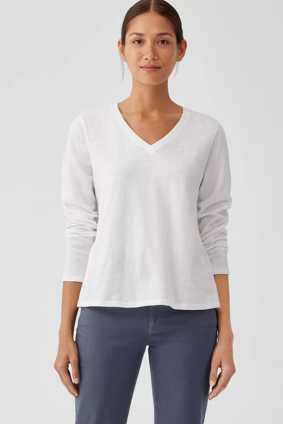 Organic Cotton Slub V-Neck Top-EILEEN FISHER Best