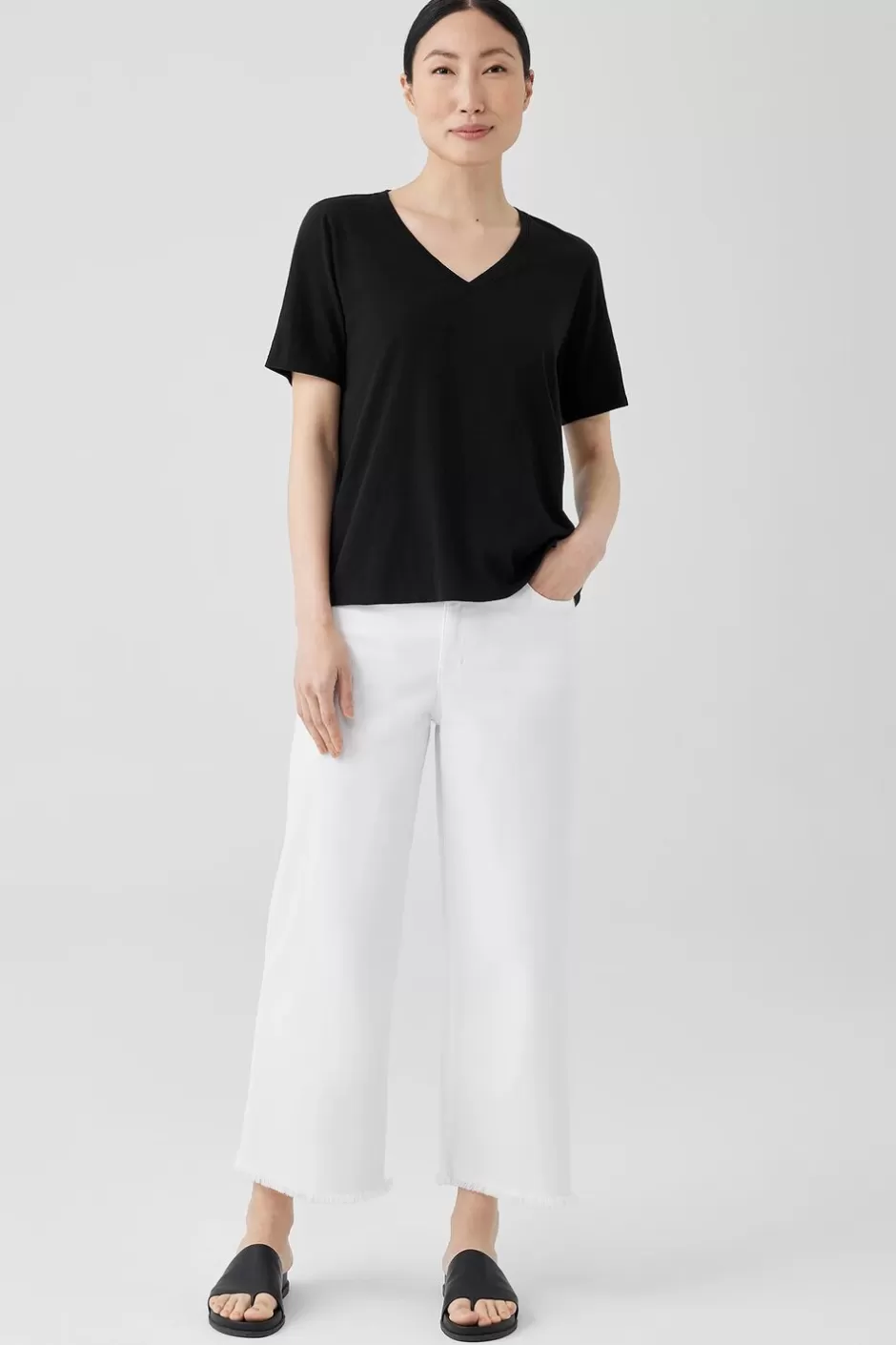 Organic Cotton Slubby Jersey V-Neck Tee-EILEEN FISHER Fashion